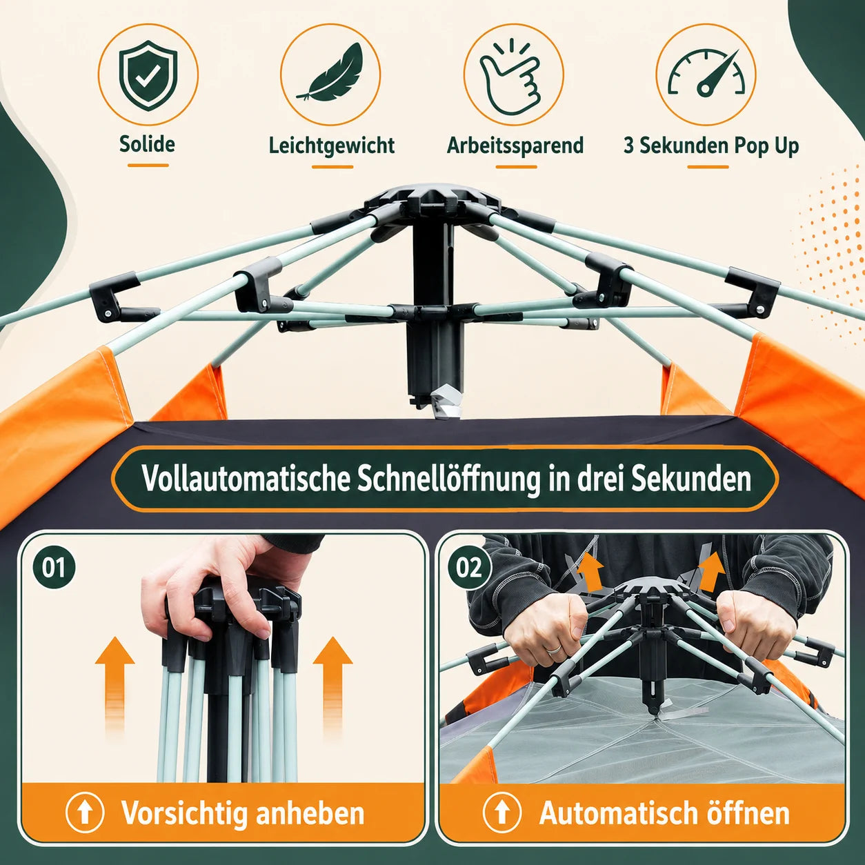 Campingzelt 4 Personen Pop Up Wurfzelt Automatik Kuppelzelt Wasserdicht