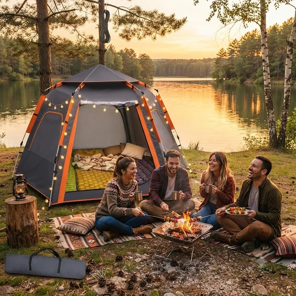 Campingzelt 4 Personen Pop Up Wurfzelt Automatik Kuppelzelt Wasserdicht