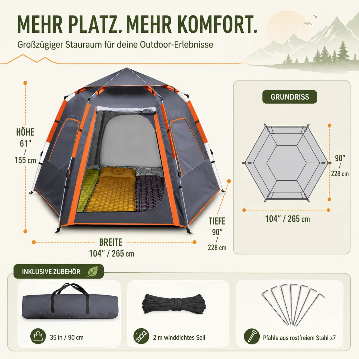 Campingzelt 4 Personen Pop Up Wurfzelt Automatik Kuppelzelt Wasserdicht