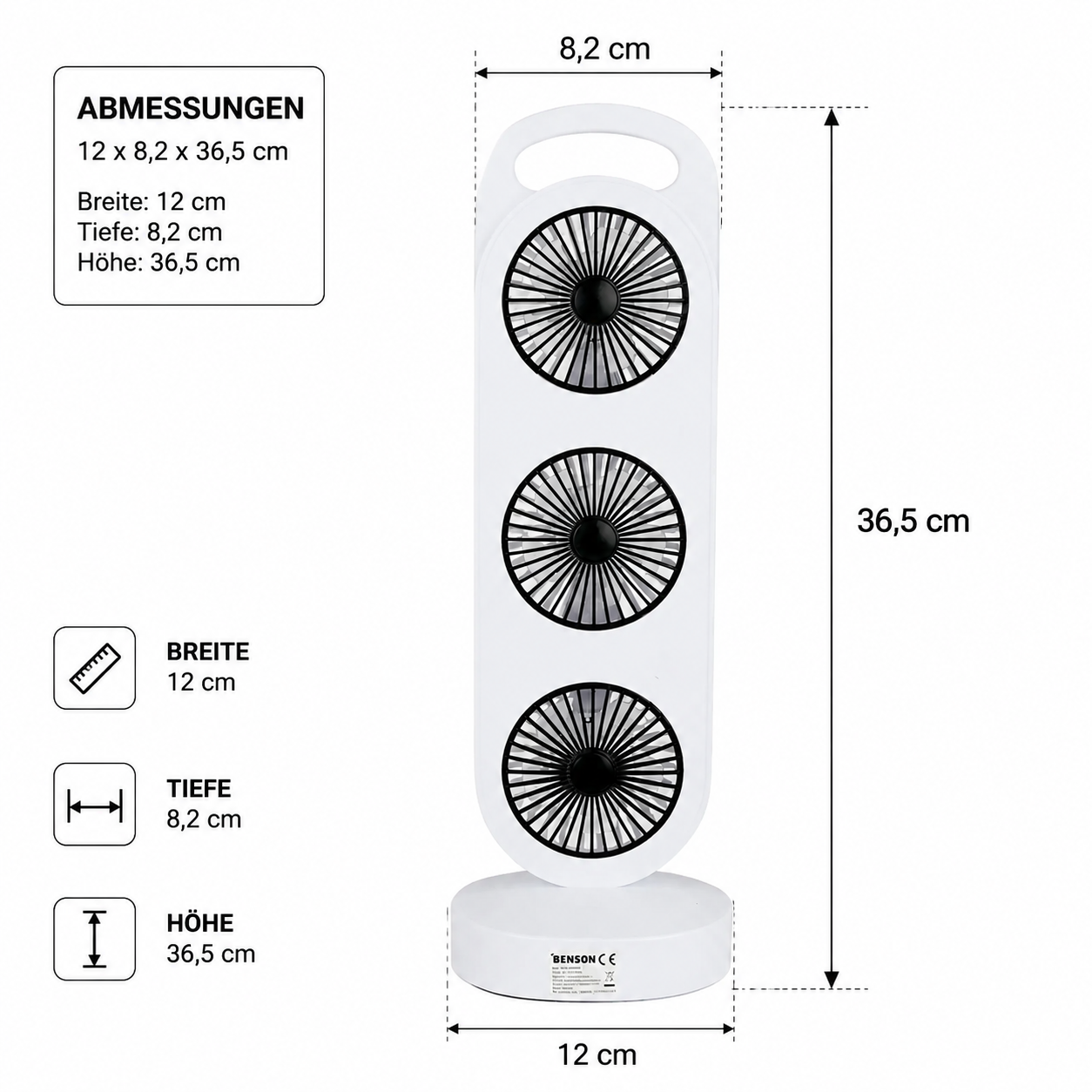 USB Standventilator Wiederaufladbar Tischventilator Akku Ventilator 3 Stufen