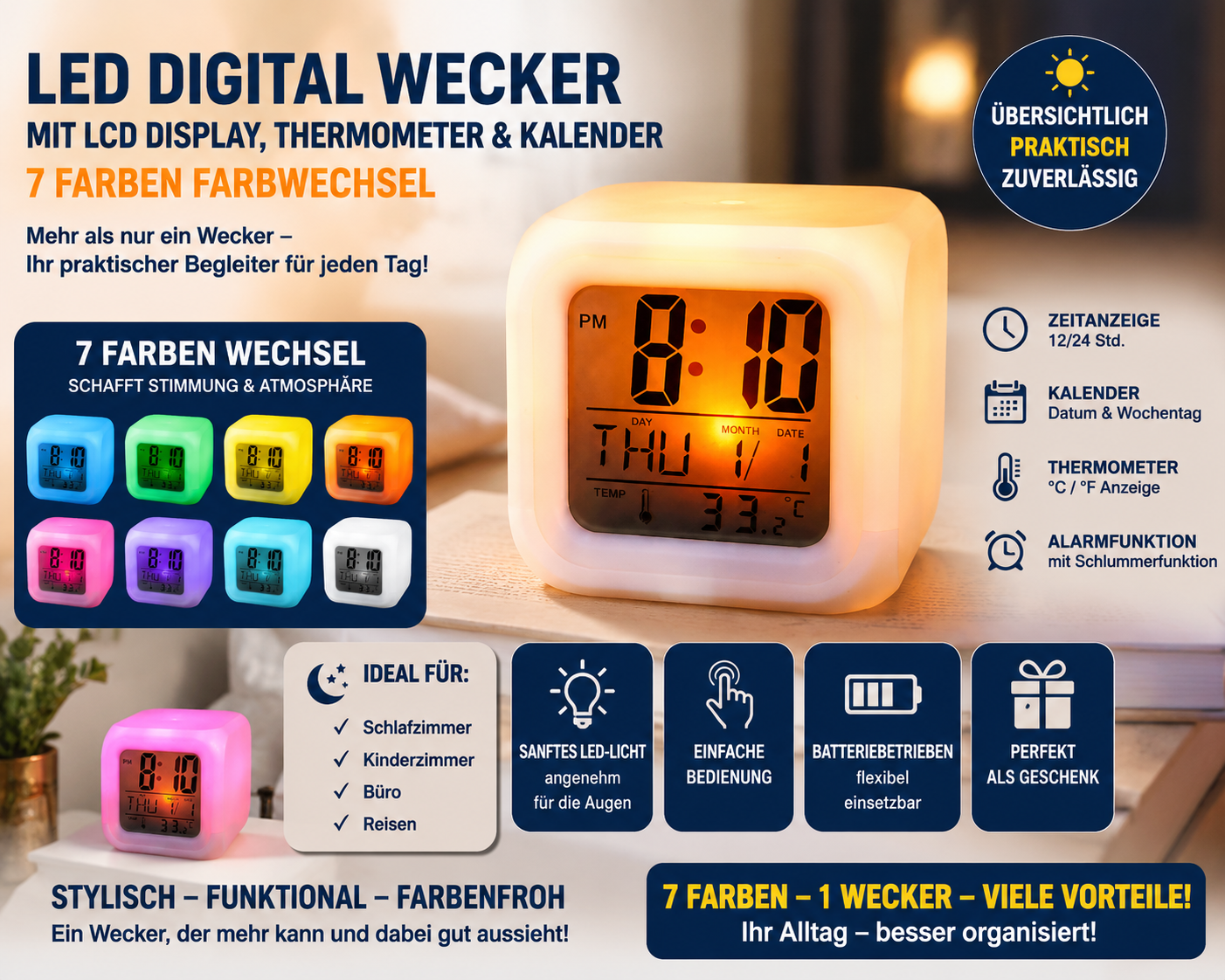 LED Alarm Clock Digital Alarm Clock Calendar Illuminated Snooze Alarm