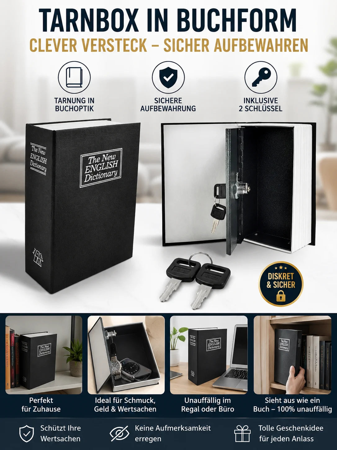 Buchtresor Buchsafe Geldkassette Geheimversteck Wertsachen Bücher Tresor Safe XL