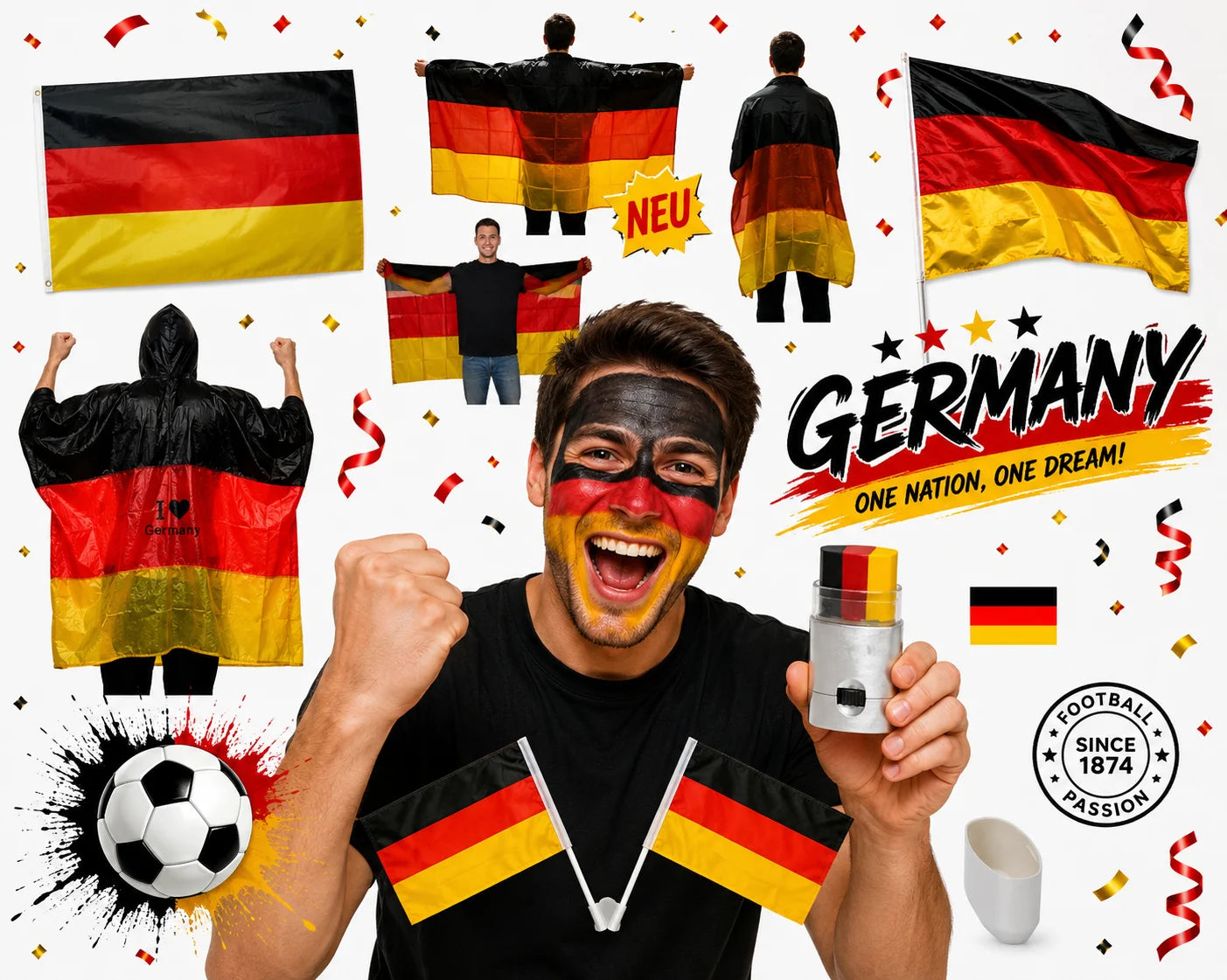 Deutschland Fanartikel WM EM Fahne Flagge Poncho Horn Auswahl
