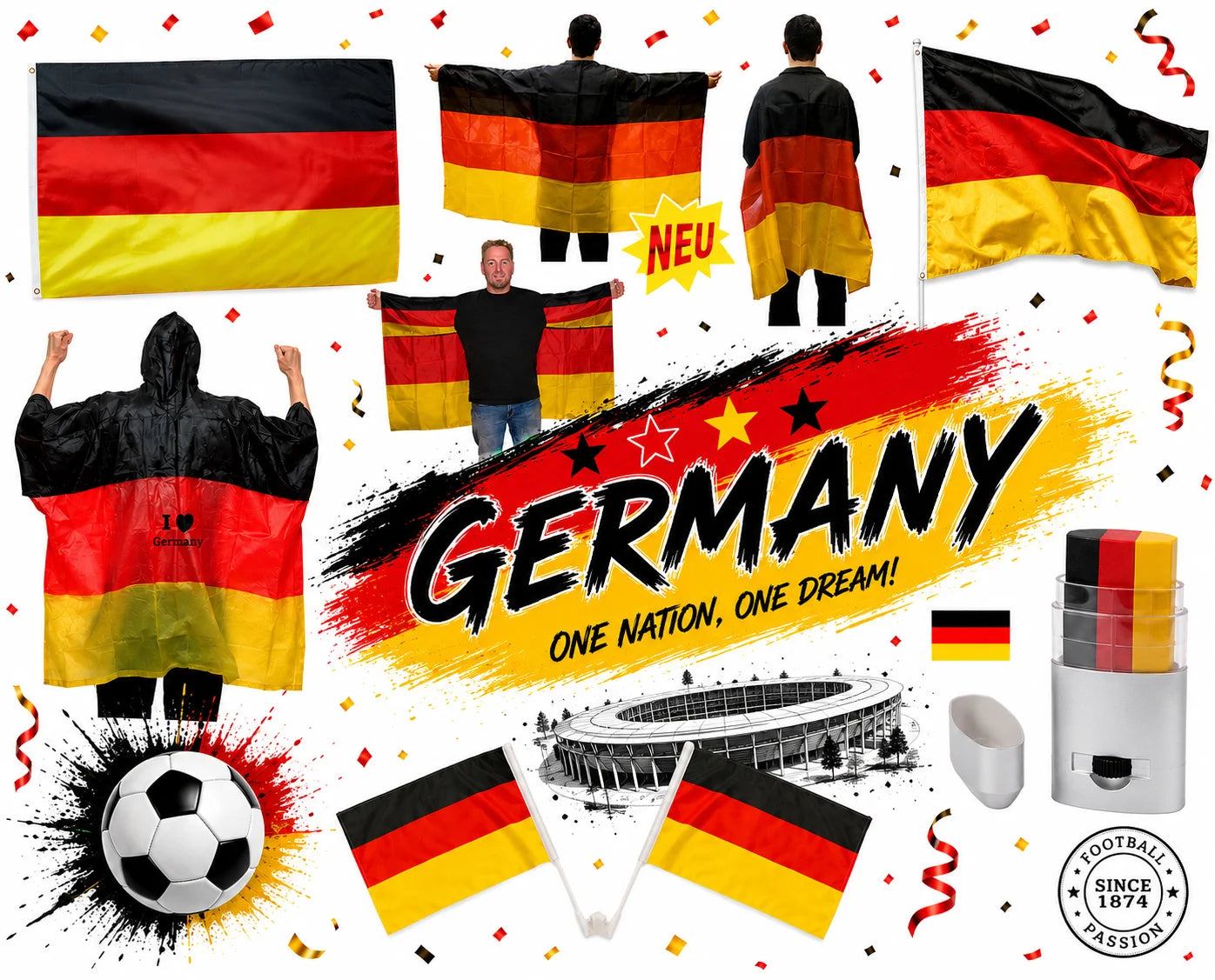 Deutschland Fanartikel WM EM Fahne Flagge Poncho Horn Auswahl