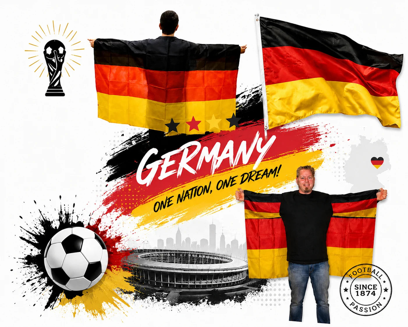 Deutschland Fanartikel WM EM Fahne Flagge Poncho Horn Auswahl