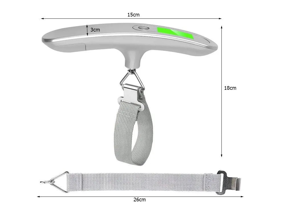 Digitale Gepäckwaage 50 kg – LCD Kofferwaage mit Hold- und Tara-Funktion für Reisen und Fluggepäck