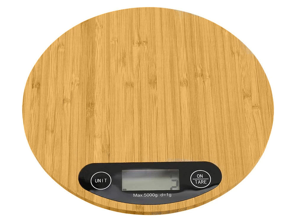 Digitale Küchenwaage Bambus bis 5 kg – Elektronische Feinwaage mit LCD Display und TARA Funktion