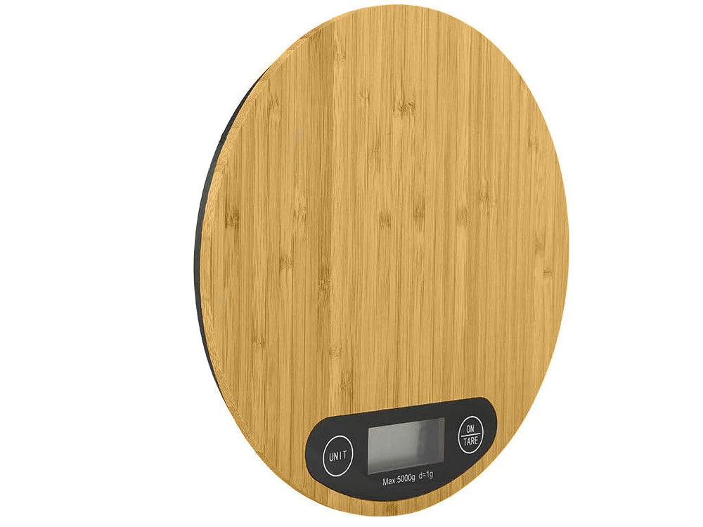 Digitale Küchenwaage Bambus bis 5 kg – Elektronische Feinwaage mit LCD Display und TARA Funktion