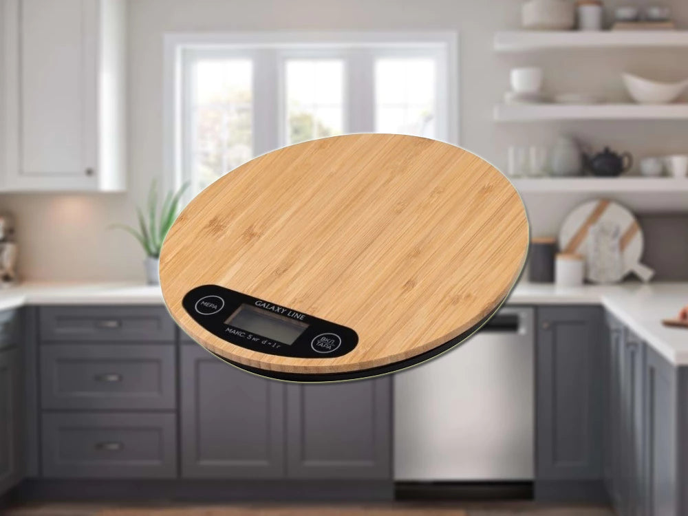 Digitale Küchenwaage Bambus bis 5 kg – Elektronische Feinwaage mit LCD Display und TARA Funktion