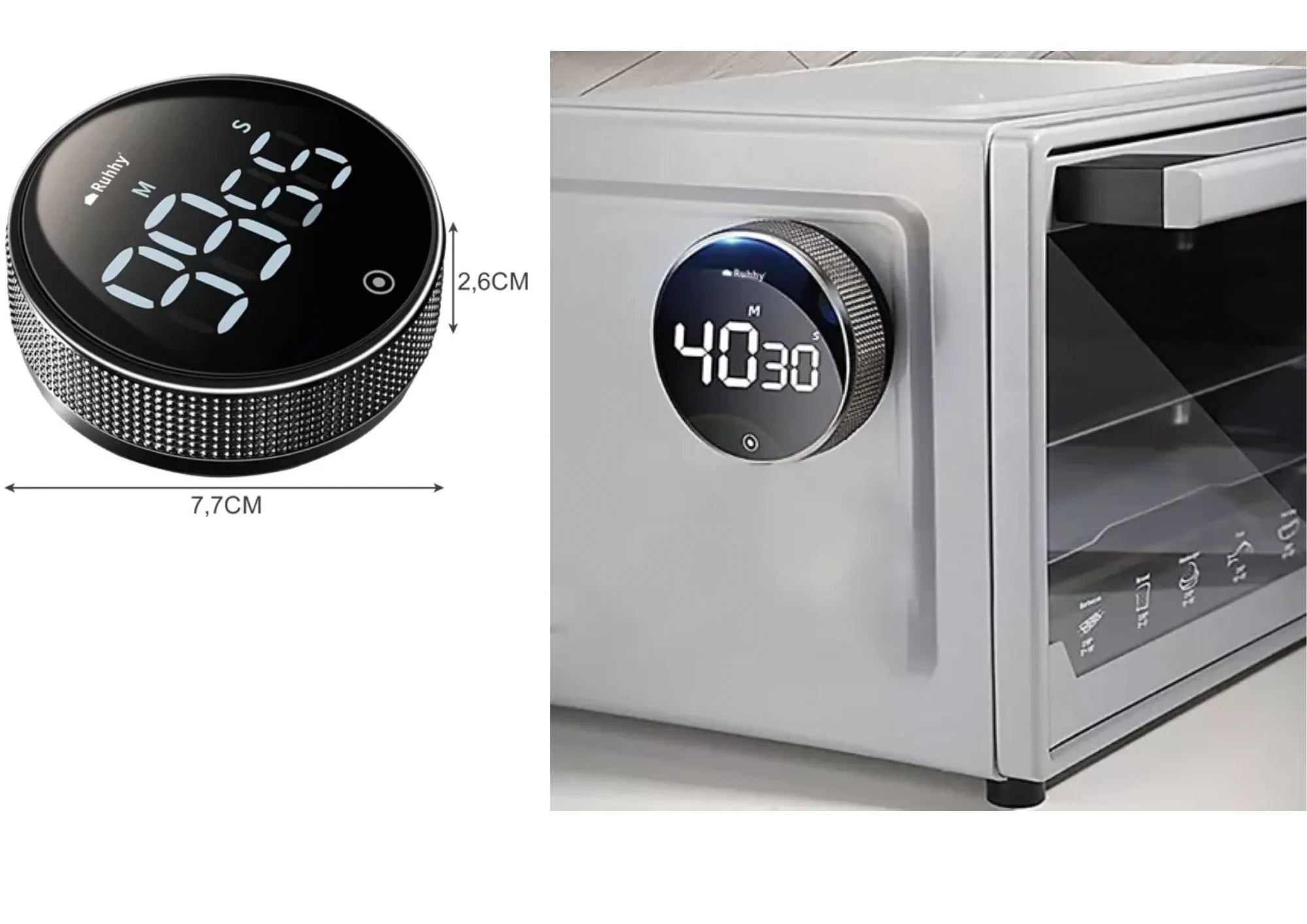 Digitaler Küchentimer mit Magnet – Elektronische Stoppuhr mit LED-Display, 3 Alarmstufen & Drehknopf – Für Küche, Training & Büro