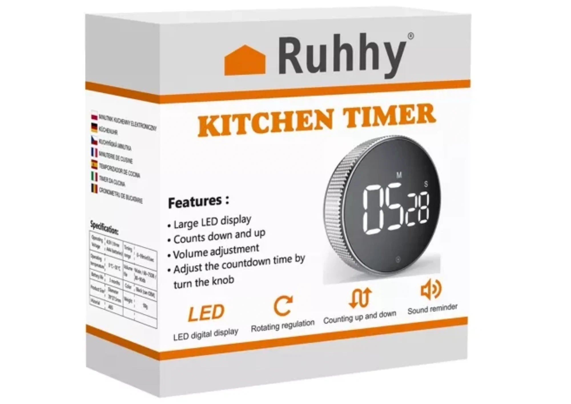 Digitaler Küchentimer mit Magnet – Elektronische Stoppuhr mit LED-Display, 3 Alarmstufen & Drehknopf – Für Küche, Training & Büro