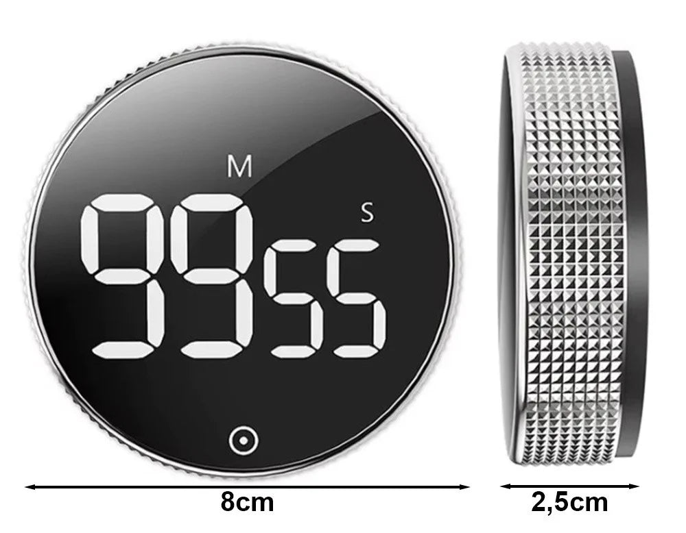Digitaler Küchentimer mit Magnet – Elektronische Stoppuhr mit LED-Display, 3 Alarmstufen & Drehknopf – Für Küche, Training & Büro