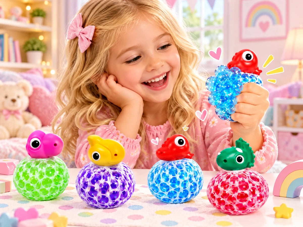 Dino Squishy Glitzer Quetschball Fidget Spielzeug Mesh Ball 65mm 1/3 Stück