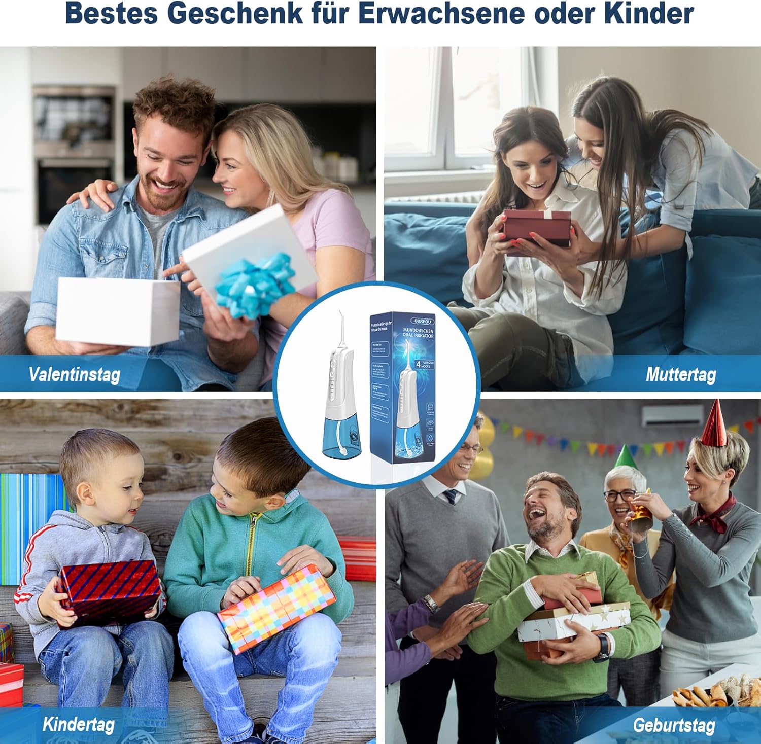 SURFOU Munddusche Kabellos – Elektrischer Water Flosser mit 4 Modi, USB & IPX7