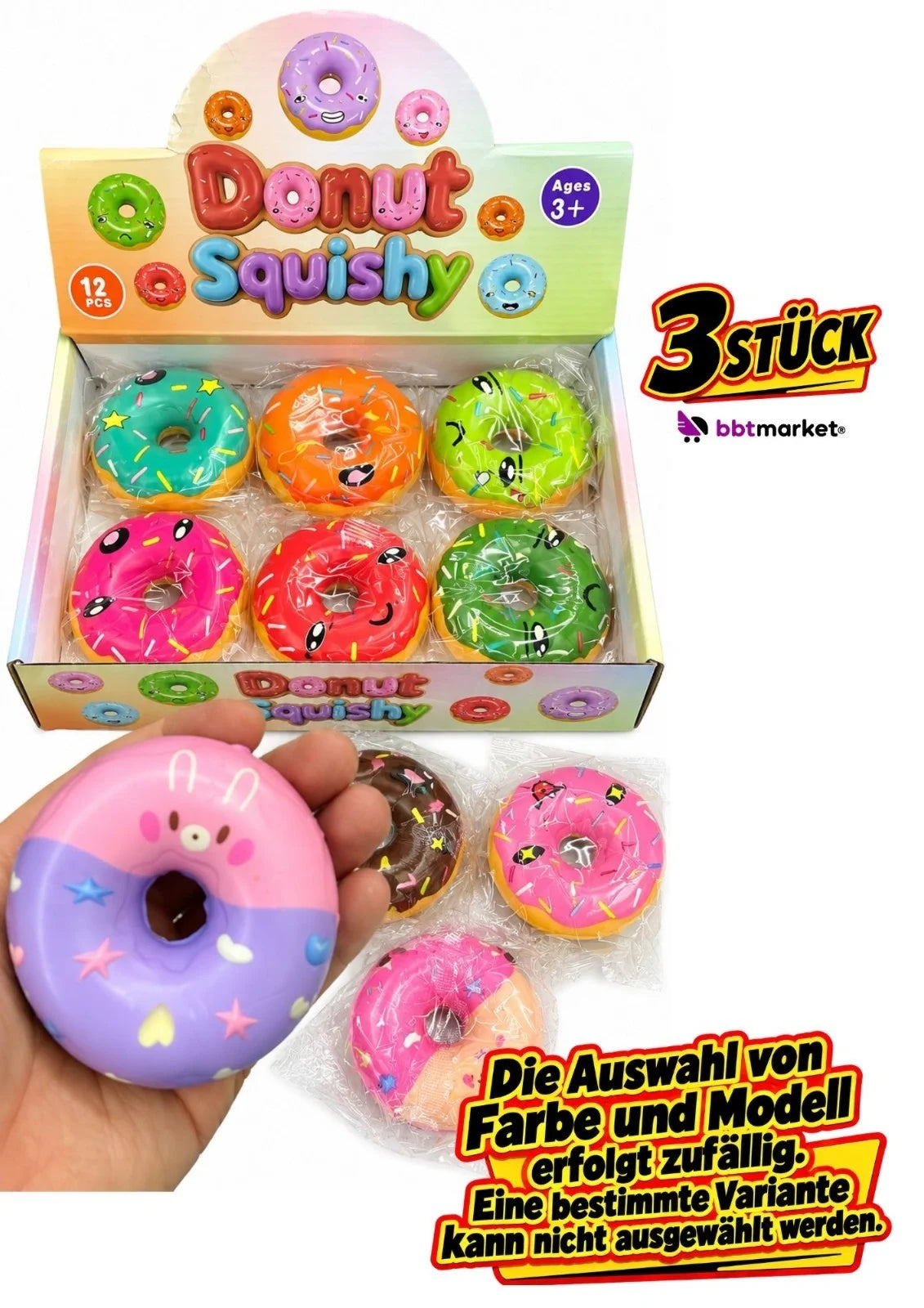 Donut Squishy Fidget Toy Knautschspielzeug Geschenk Mitgebsel Bunt 1/3 Stück