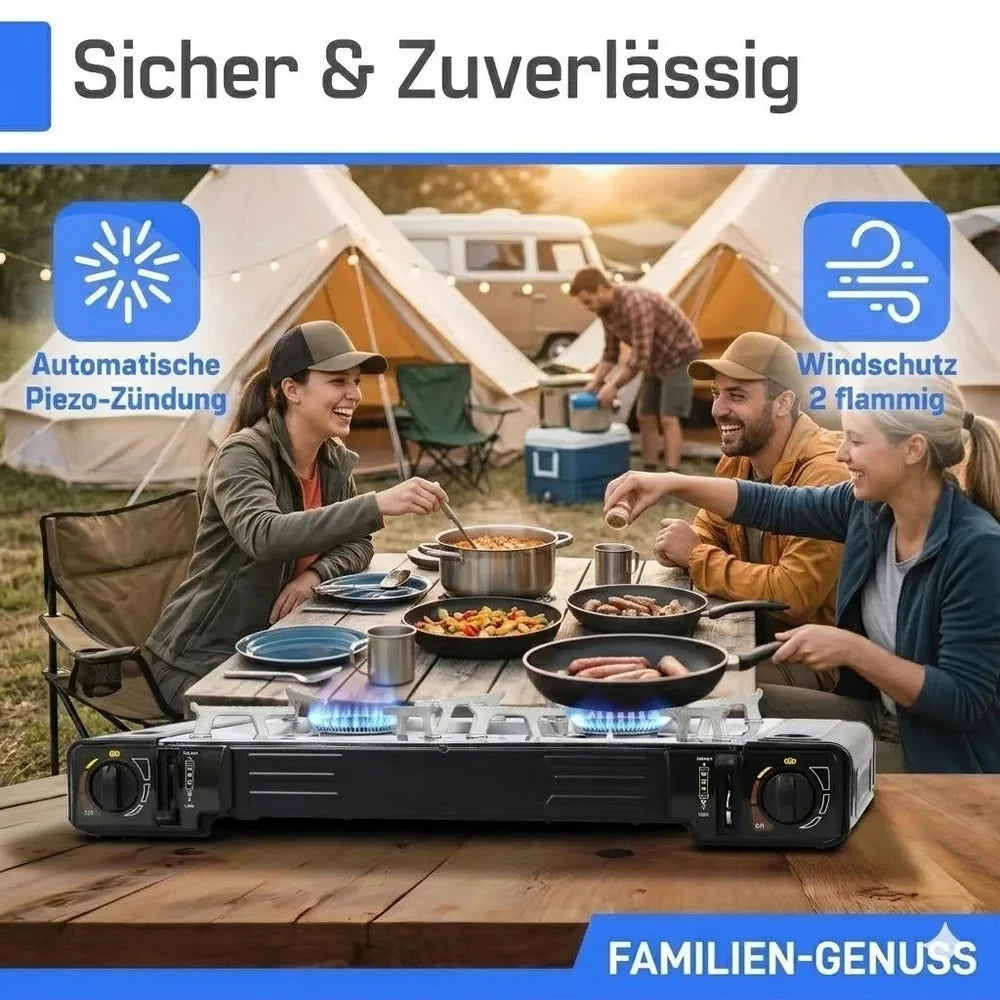 Doppel Kartuschenkocher 2 flammig Camping Gas Kocher Outdoor Campingkocher Herd