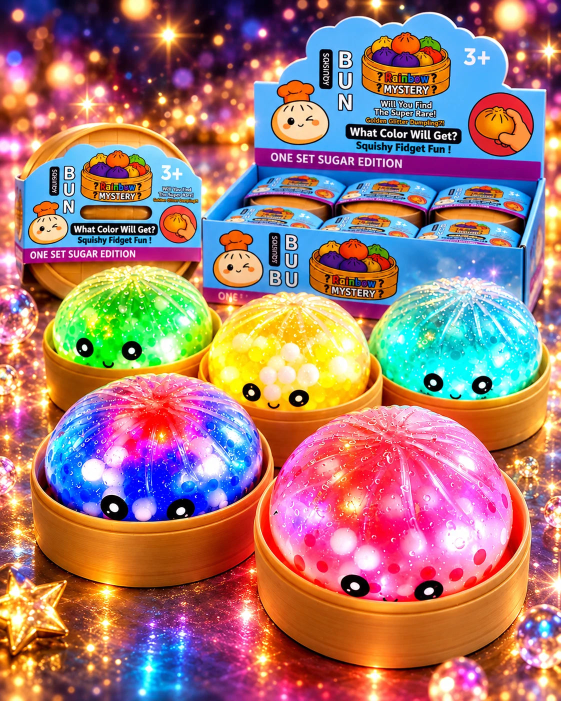 Dumpling Squishy mit LED – Mystery Fidget Toy Kawaii Quetschspielzeug als Geschenk  9,5cm