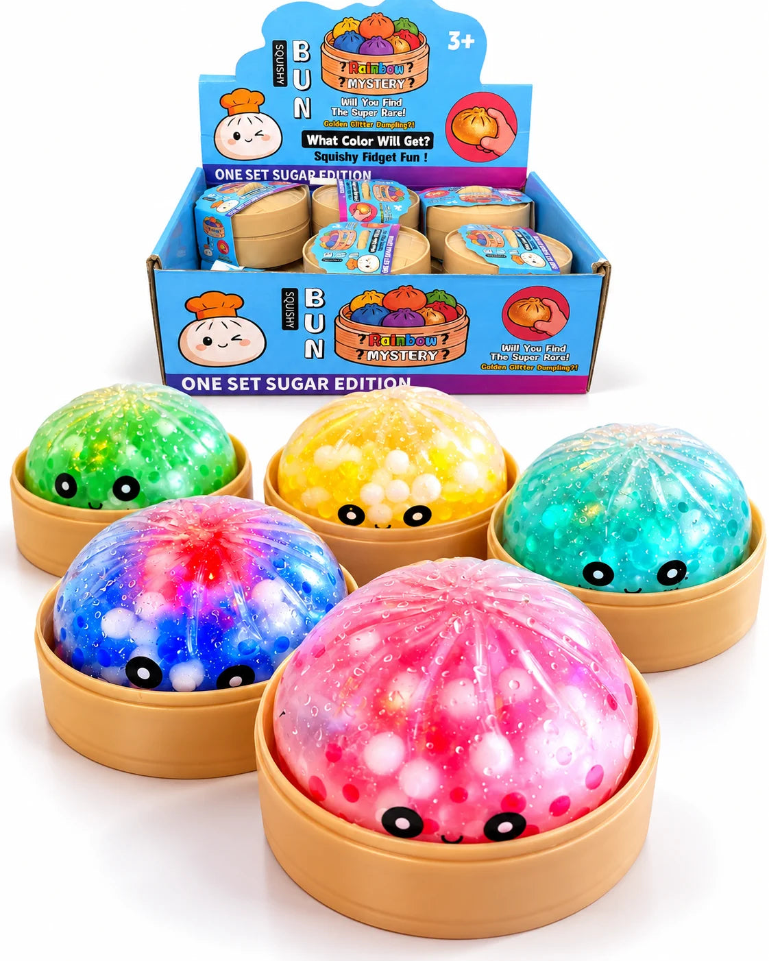 Dumpling Squishy mit LED – Mystery Fidget Toy Kawaii Quetschspielzeug als Geschenk  9,5cm