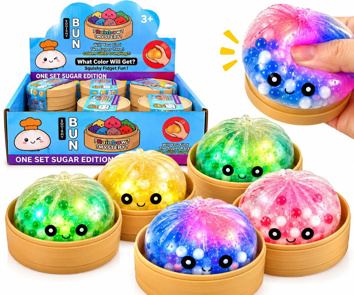 Dumpling Squishy mit LED – Mystery Fidget Toy Kawaii Quetschspielzeug als Geschenk  9,5cm