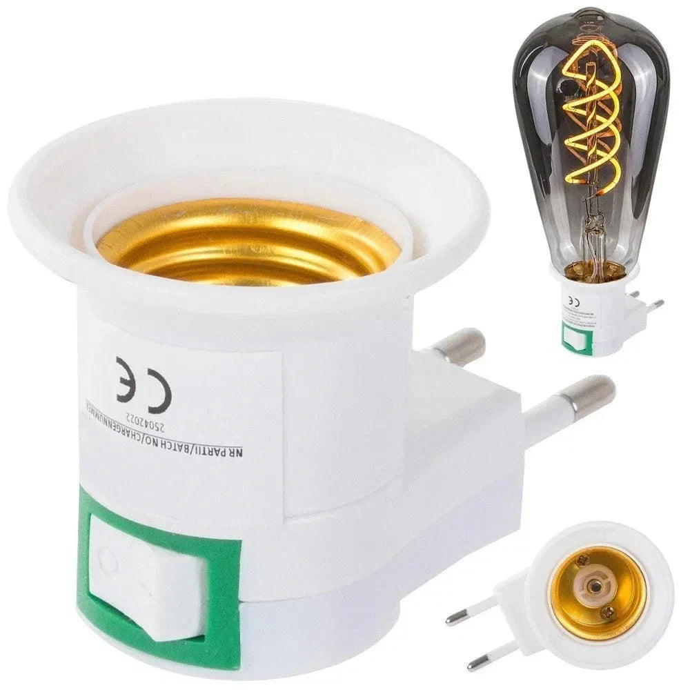 E27 Steckdosenadapter Lampenfassung mit Schalter Weiß Netzstecker Lichtadapter