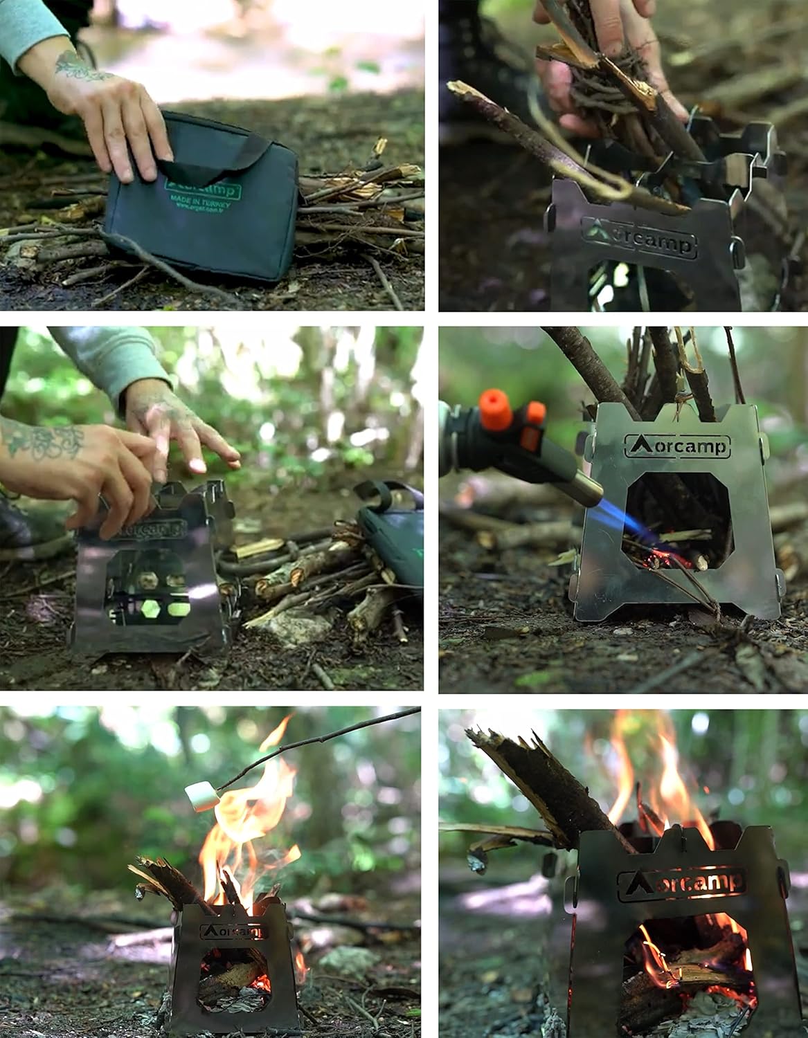 Stainless steel pocket stove camping stove wood gasifier oven emergency stove foldable travel 