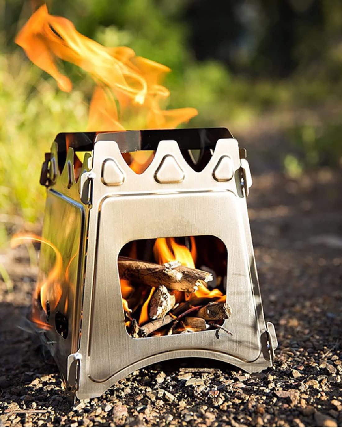 Stainless steel pocket stove camping stove wood gasifier oven emergency stove foldable travel 