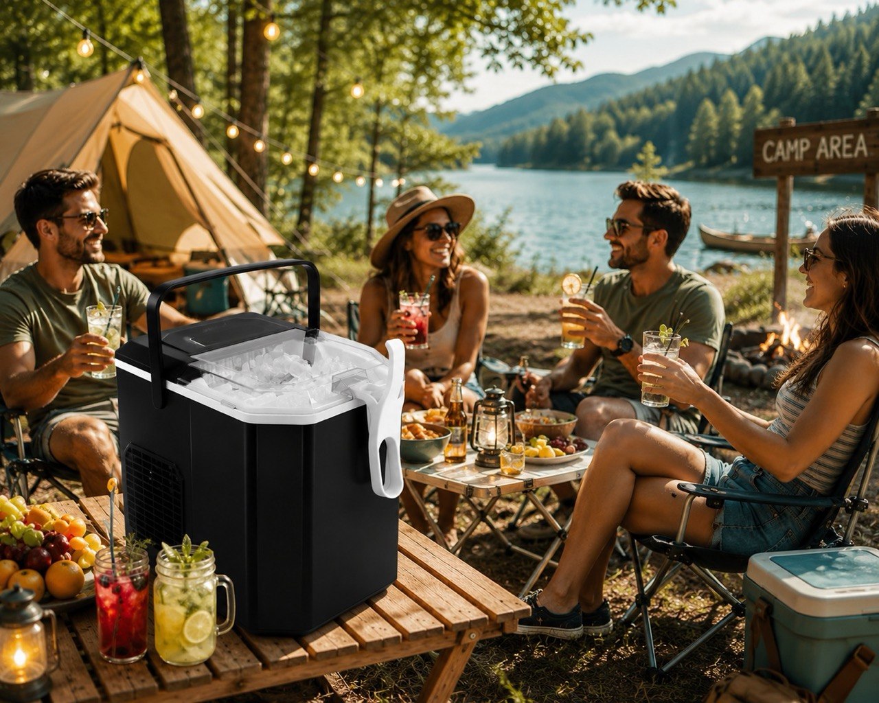 Eiswürfelmaschine 12kg/24h 1,2L Schnell Eiswürfelbereiter Schwarz Ice Maker