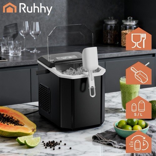 Eiswürfelmaschine 12kg/24h 1,2L Schnell Eiswürfelbereiter Schwarz Ice Maker