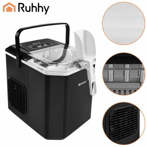 Eiswürfelmaschine 12kg/24h 1,2L Schnell Eiswürfelbereiter Schwarz Ice Maker