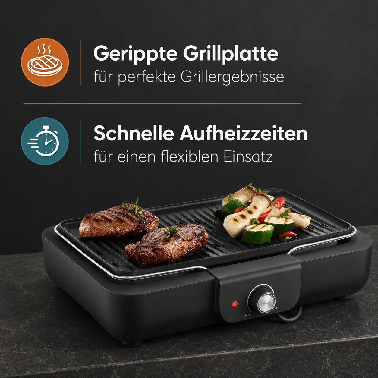Elektrogrill Tischgrill 2200W Alu Grillplatte Innen Außen BBQ Grill