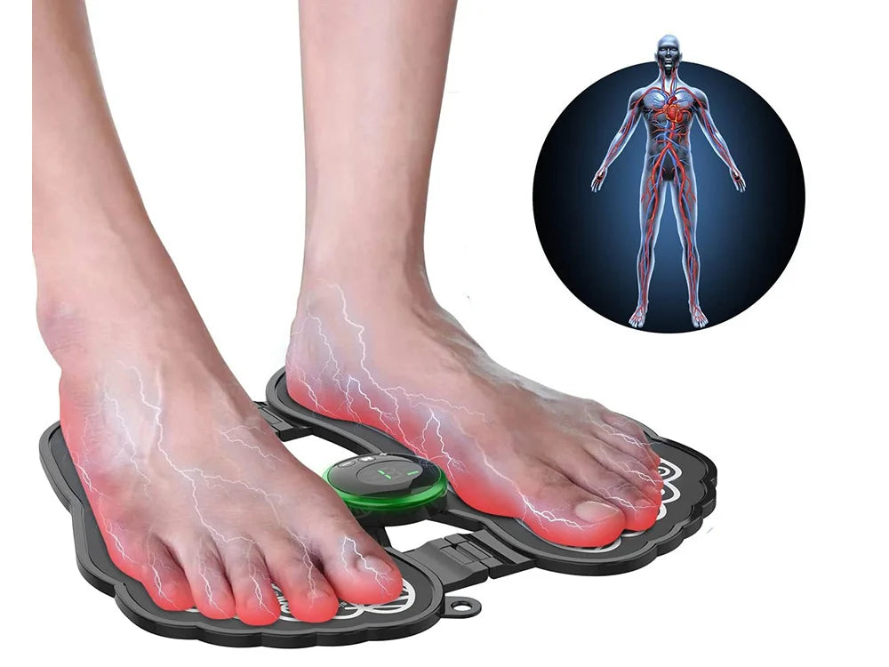 EMS Fußmassagegerät mit Akku – Elektrostimulations-Fußmatte mit 8 Modi und 19 Intensitätsstufen
