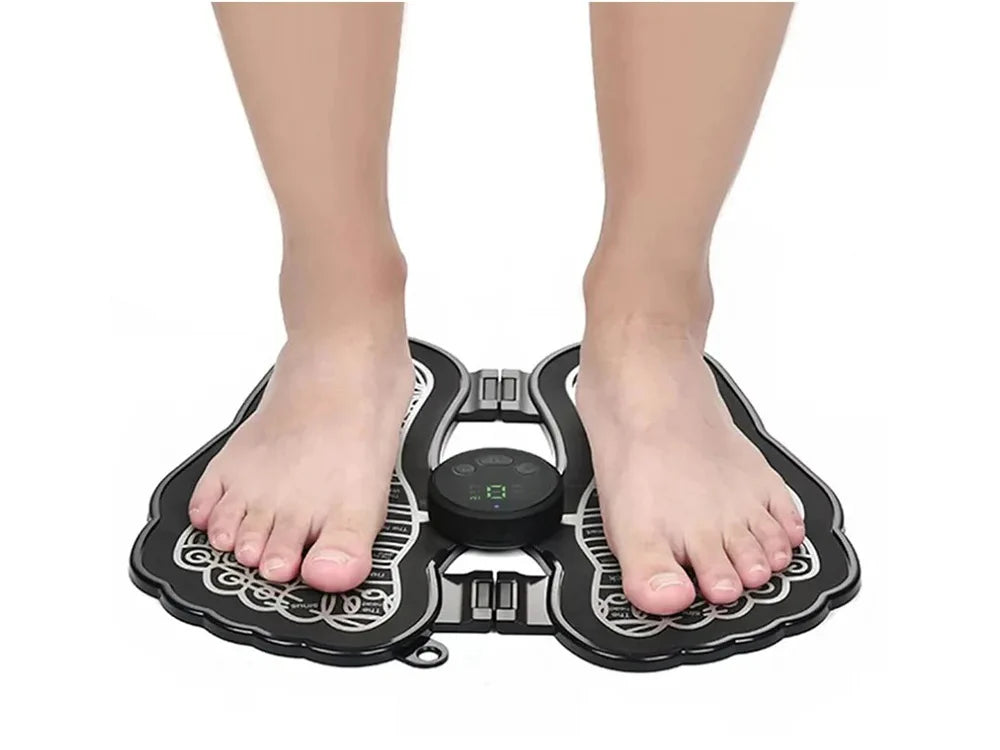 EMS Fußmassagegerät mit Akku – Elektrostimulations-Fußmatte mit 8 Modi und 19 Intensitätsstufen