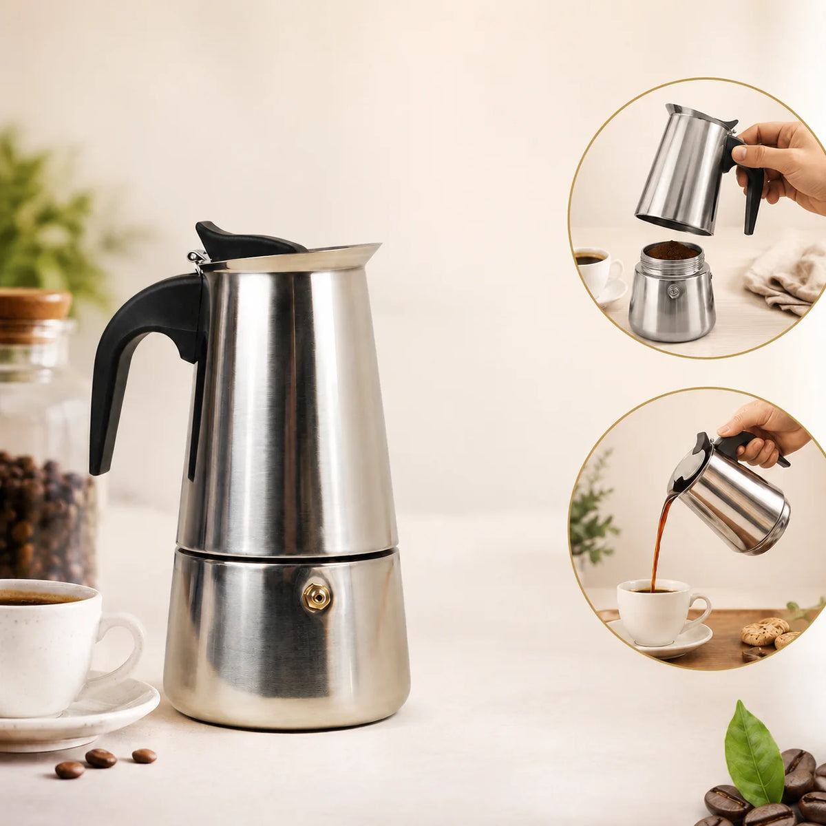 Espressokocher 300ml 6 Tassen Edelstahl Mokkakanne Kaffeekocher Induktion