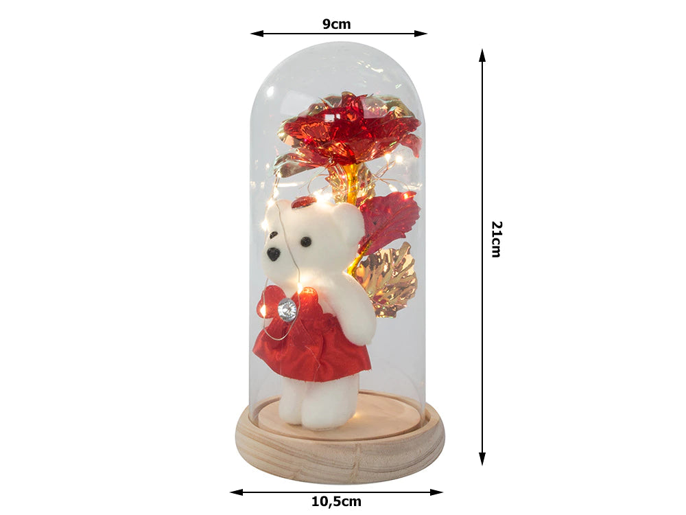 LED Ewige Rose im Glas mit Teddybär romantisches Geschenk für Frauen