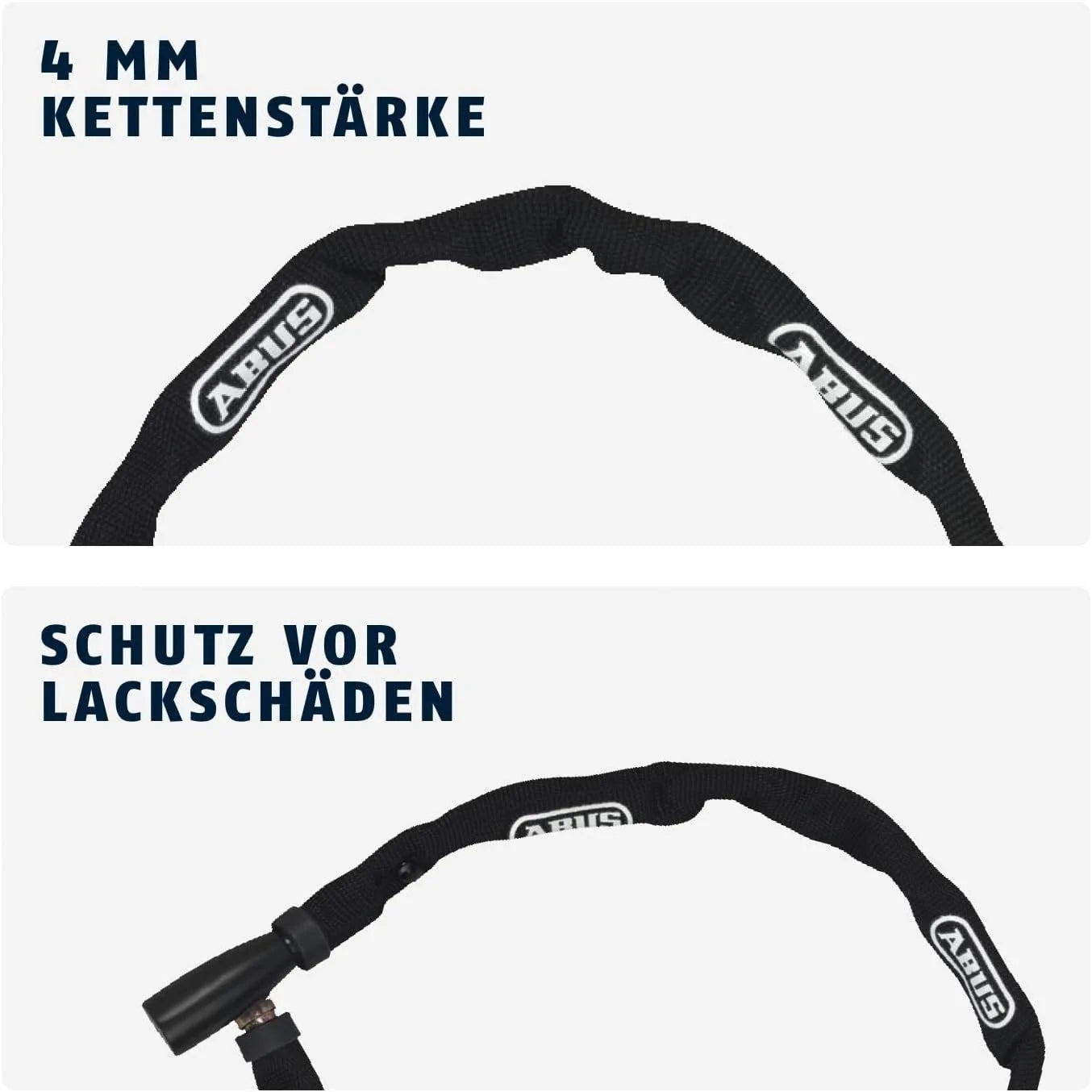 Fahrradschloss Kettenschloss 110cm 4mm Stahlkette Textilschutz 2 Schlüssel