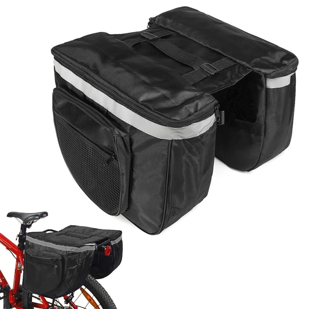 Fahrradtasche Gepäckträger 28L Doppelpacktasche 2 Fächer Reflektierend Schwarz