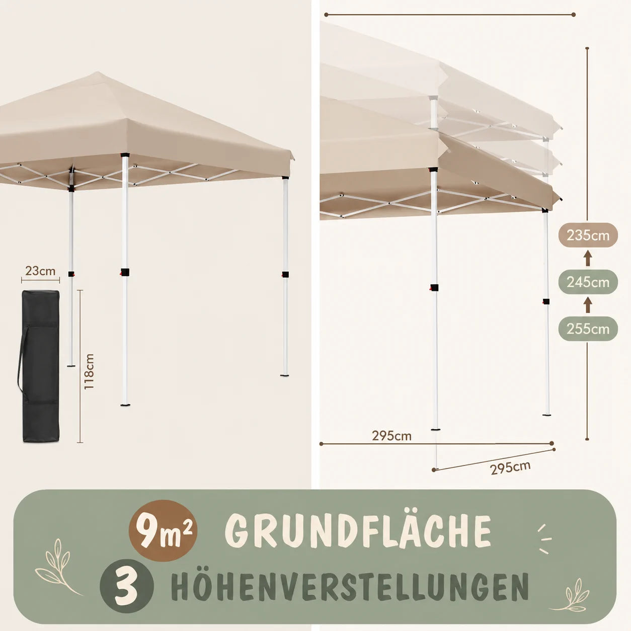 Faltpavillon 3x3m Wasserdicht Höhenverstellbar Partyzelt Camping Pavillon