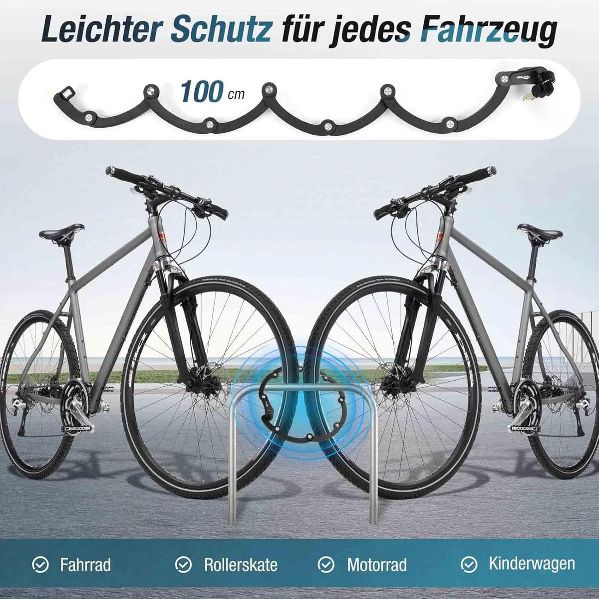 Faltschloss Fahrrad 100 cm aus Gehärtetem Carbonstahl – Fahrradschloss mit Halterung und 4 Schlüsseln für E-Bike, MTB und Rennrad