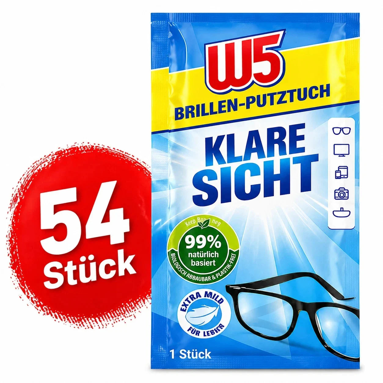 Brillenputztücher feucht 54 Stück einzeln verpackt Display Reinigung