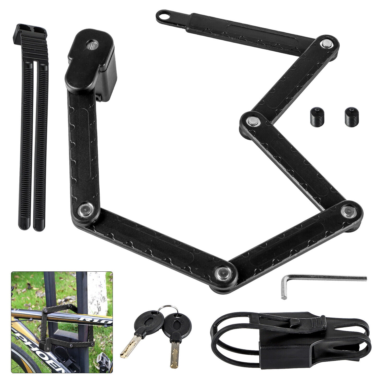 FISCHER Faltschloss mit Halterung Länge Fahrrad-Motorrad-Schloss 85 cm schwarz