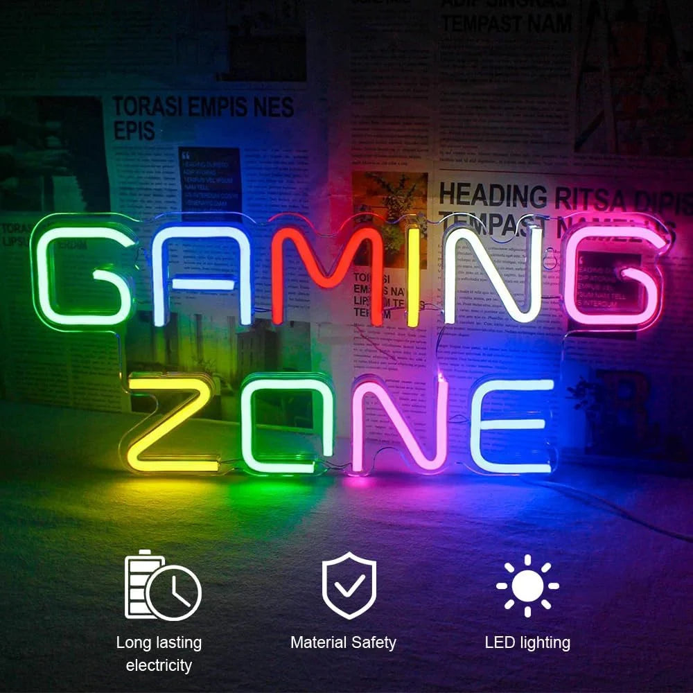 Game Zone Neon Schild mit LED-Beleuchtung – USB Gaming Licht 32 × 13,8 cm für Spielzimmer und Gaming Setup