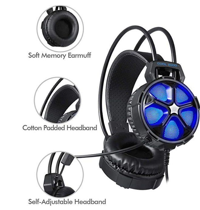 Gaming Headset, 3,5mm Over-ear gaming Gamer Kopfhörer mit Mikrofon LED Blau neu
