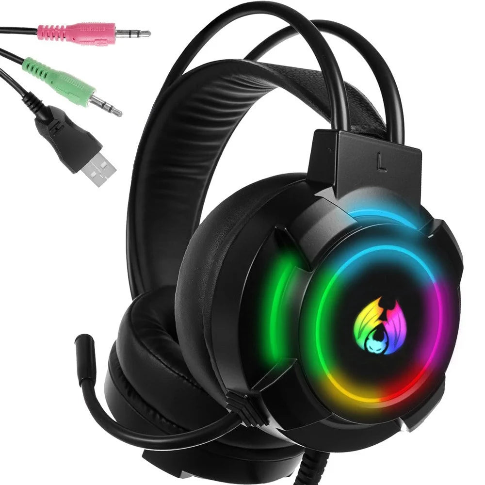 Gaming Headset RGB LED Mikrofon Kabel 50mm PC PS Laptop Konsole Stereo