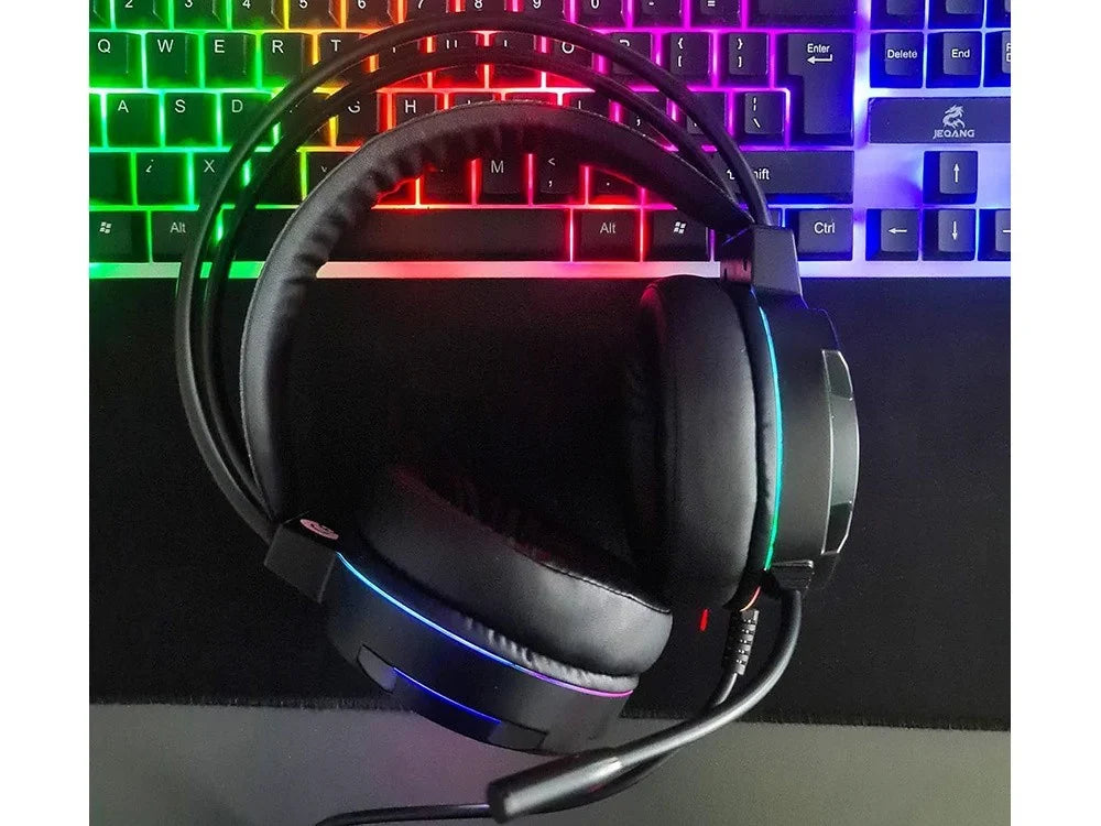 Gaming Headset RGB LED Mikrofon Kabel 50mm PC PS Laptop Konsole Stereo