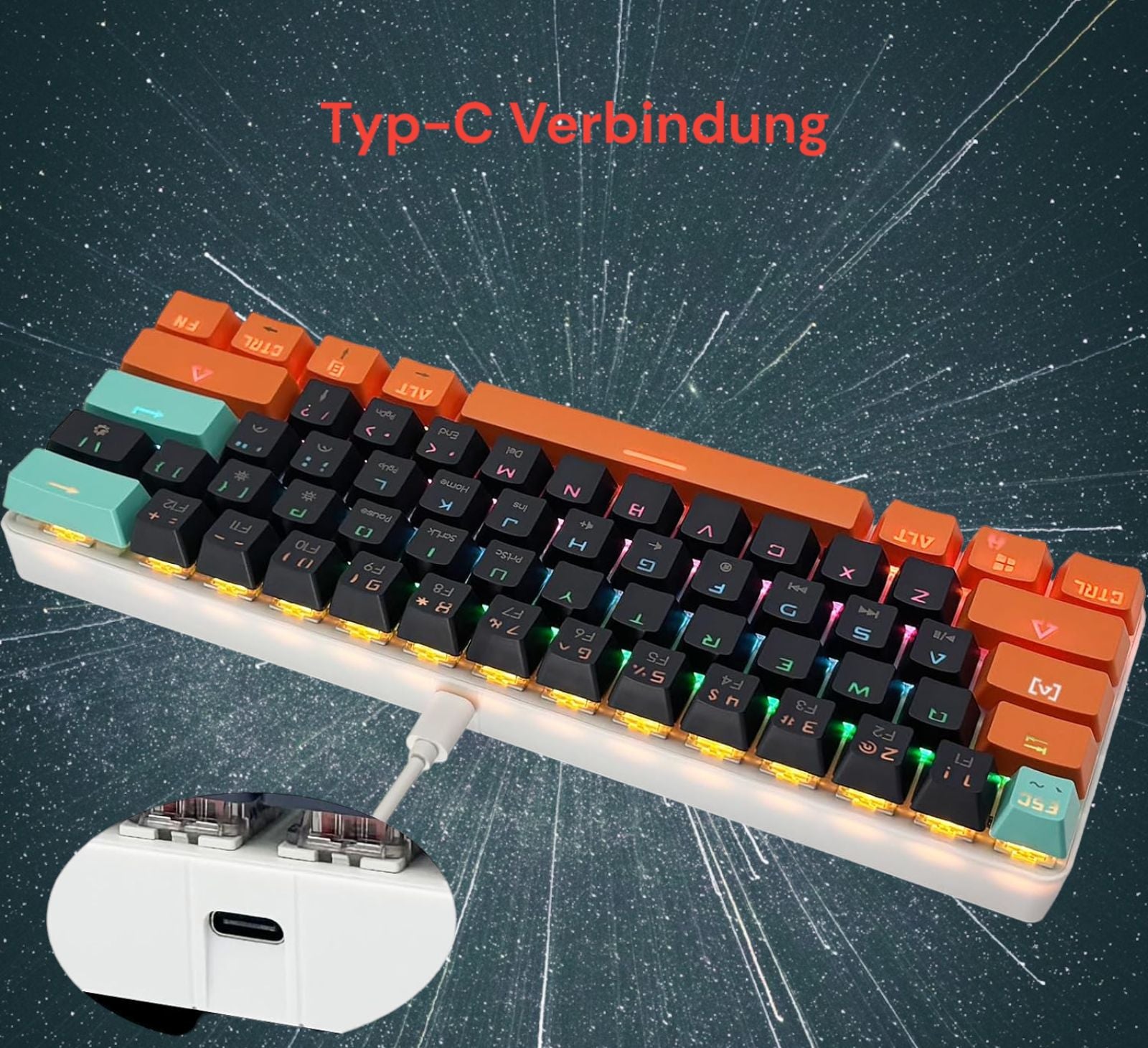 Mechanical Keyboard Gaming 60% LED RGB UK Layout Foam Wrist Rest Type C 🎮