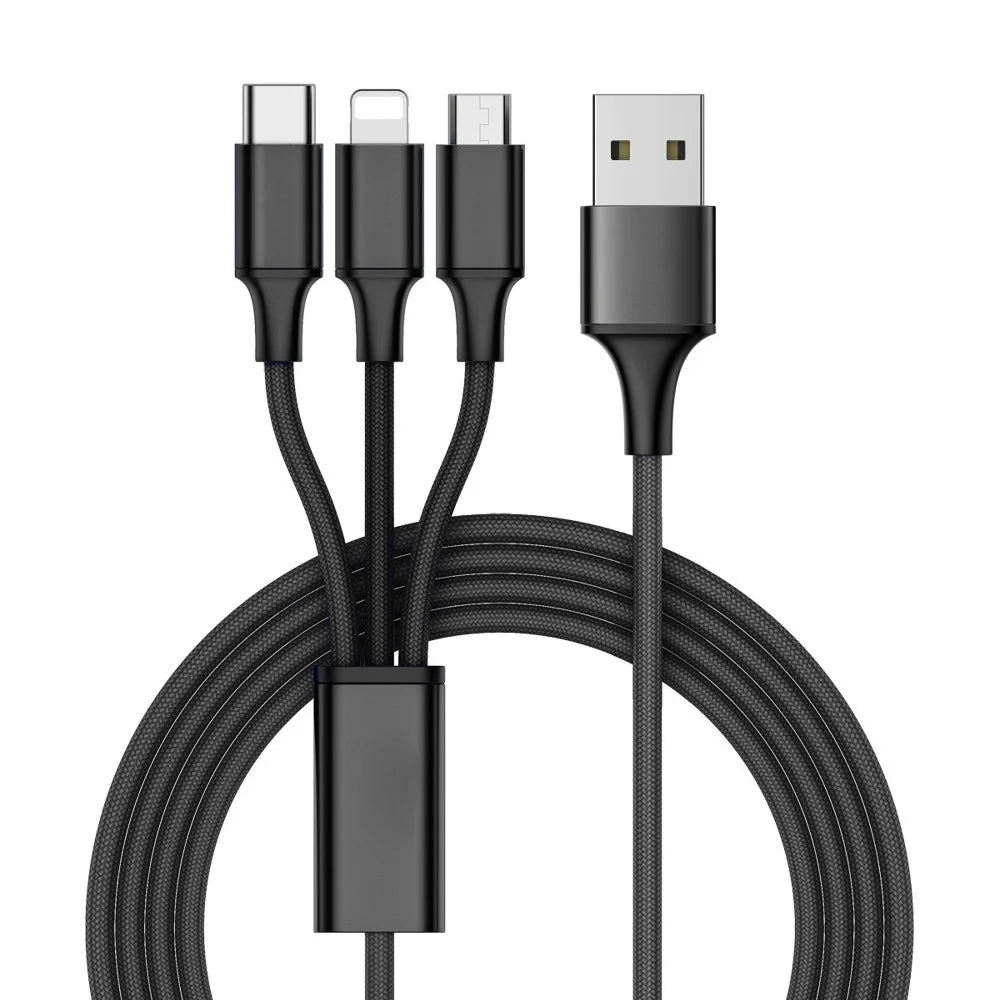 3in1 USB Ladekabel 1,2 m – USB-C, Micro USB und 8-Pin Ladekabel mit Nylonummantelung und 2,1 A