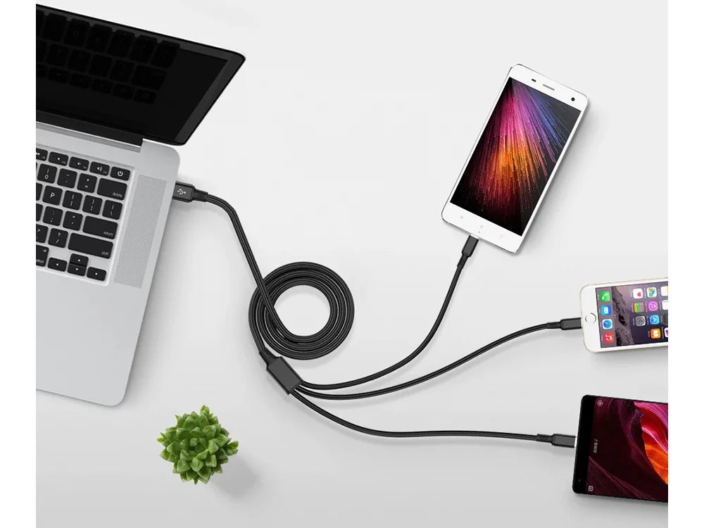3in1 USB Ladekabel 1,2 m – USB-C, Micro USB und 8-Pin Ladekabel mit Nylonummantelung und 2,1 A
