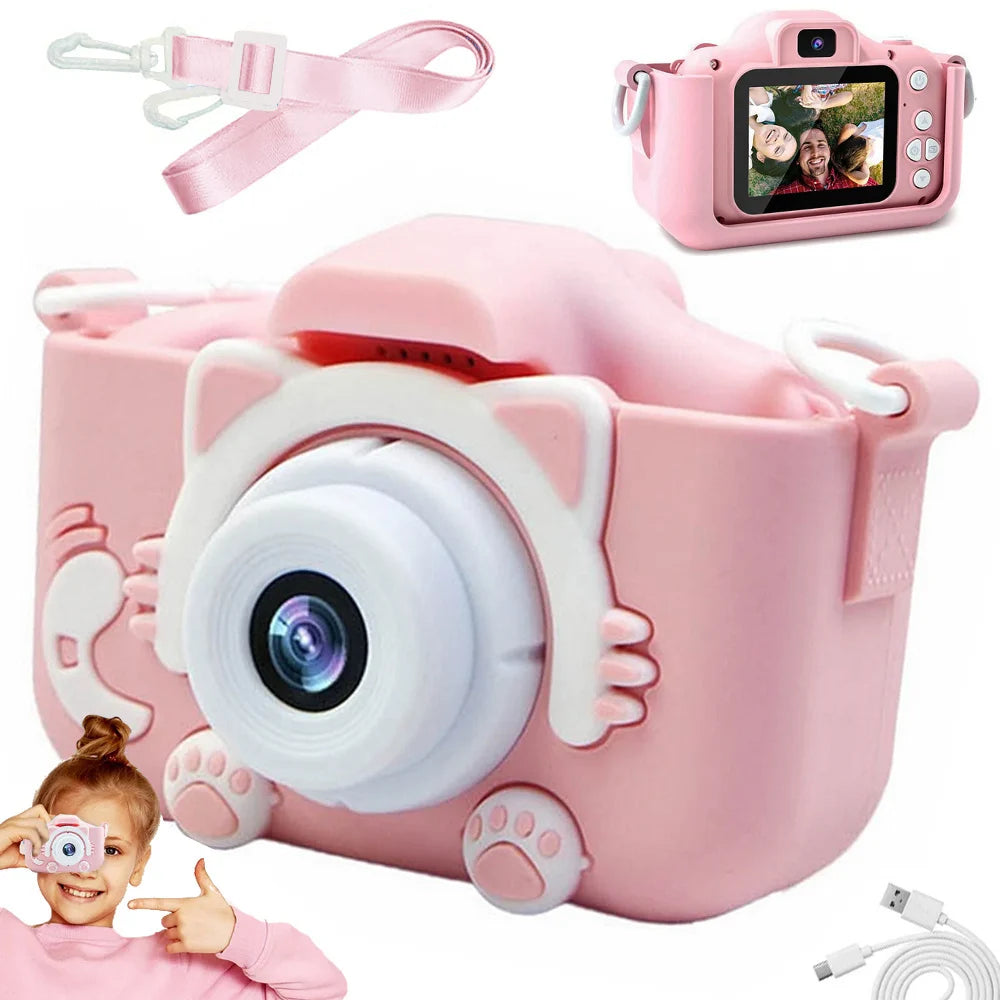 Kinderkamera mit Spielen – Digitalkamera Full HD, 2 Zoll Display, Foto- & Videokamera für Kinder mit Silikonhülle