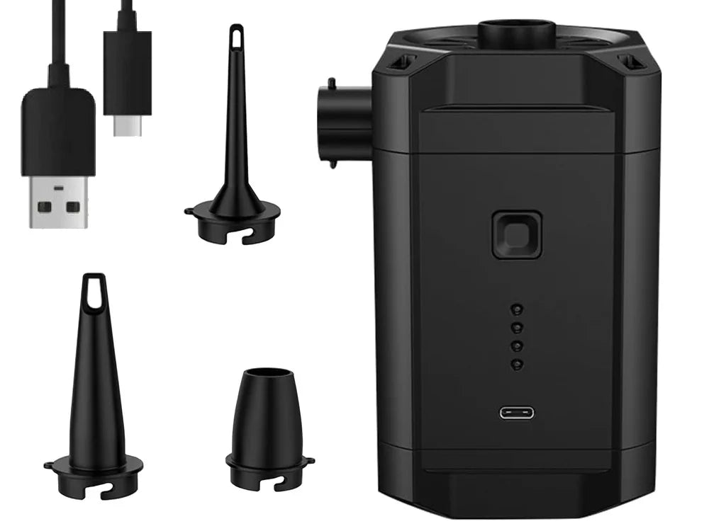 Elektrische Akku Luftpumpe mit 5200 mAh, USB-C, 3 Düsen und LED-Anzeige – Luftpumpe für Luftmatratzen, Pool & Camping