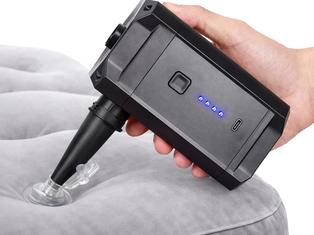 Elektrische Akku Luftpumpe mit 5200 mAh, USB-C, 3 Düsen und LED-Anzeige – Luftpumpe für Luftmatratzen, Pool & Camping